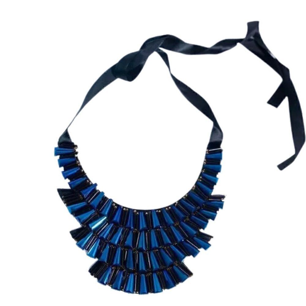 Geometric Midnight Blue Crystal Statement Collar Bib Necklace